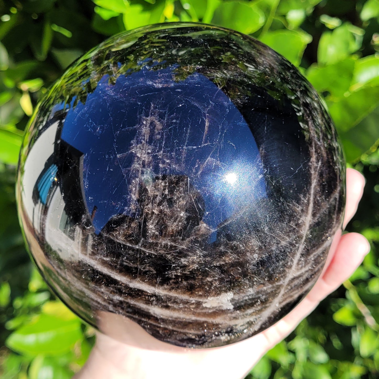 Large Black Rose Quartz Sphere, 7.7lb, 3501g, 136mm, 5.4"