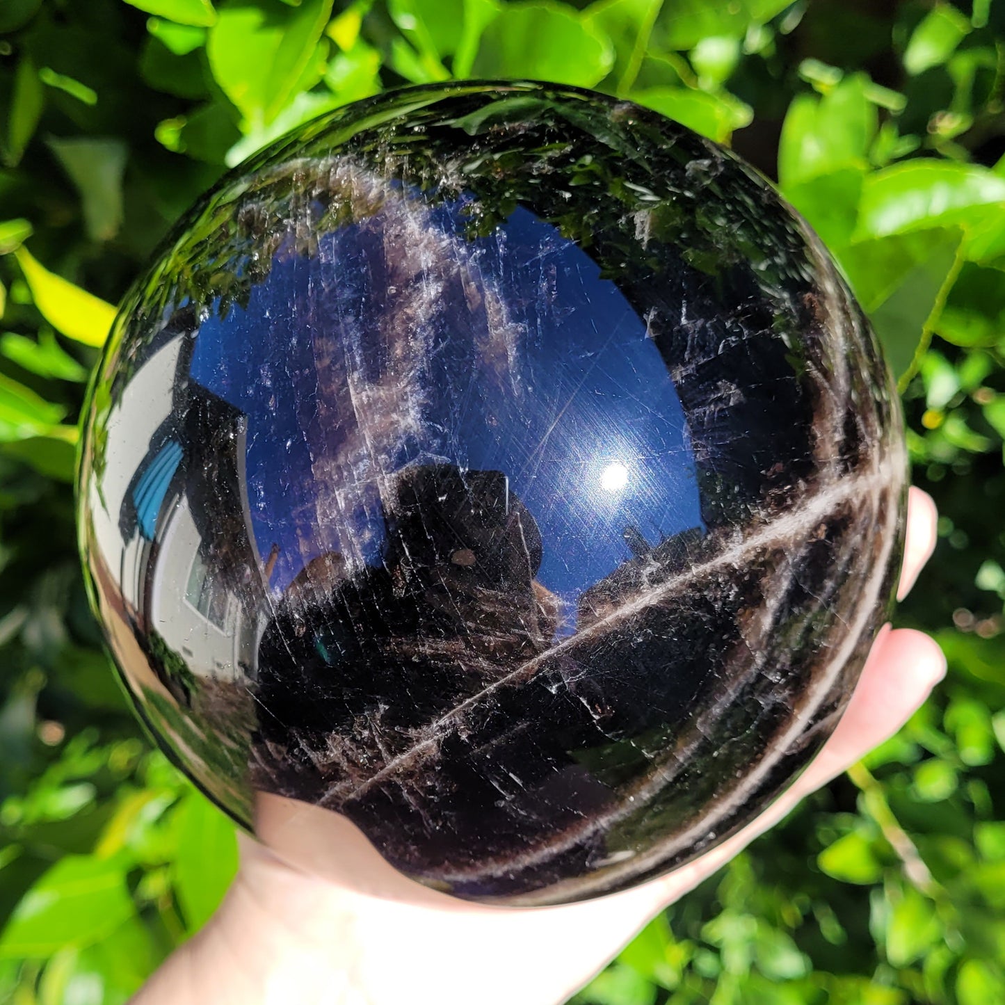 Large Black Rose Quartz Sphere, 7.7lb, 3501g, 136mm, 5.4"