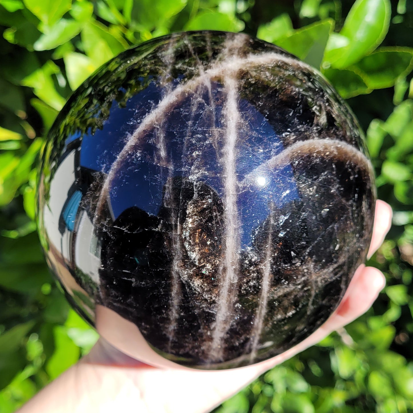 Large Black Rose Quartz Sphere, 7.7lb, 3501g, 136mm, 5.4"