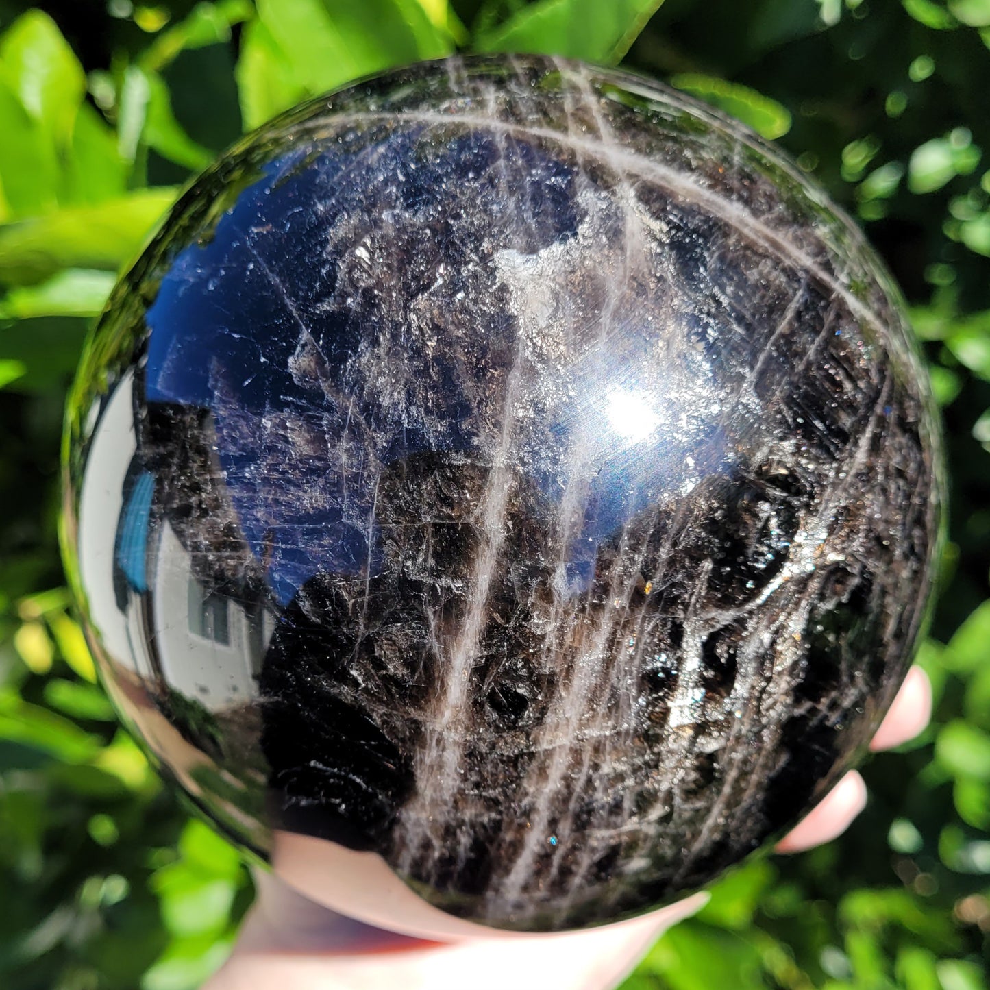 Large Black Rose Quartz Sphere, 7.7lb, 3501g, 136mm, 5.4"