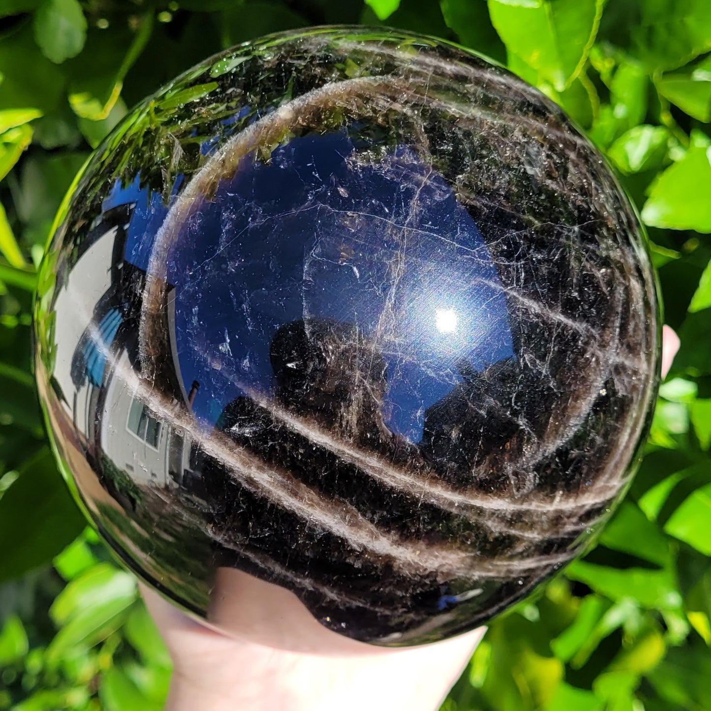 Large Black Rose Quartz Sphere, 7.7lb, 3501g, 136mm, 5.4"