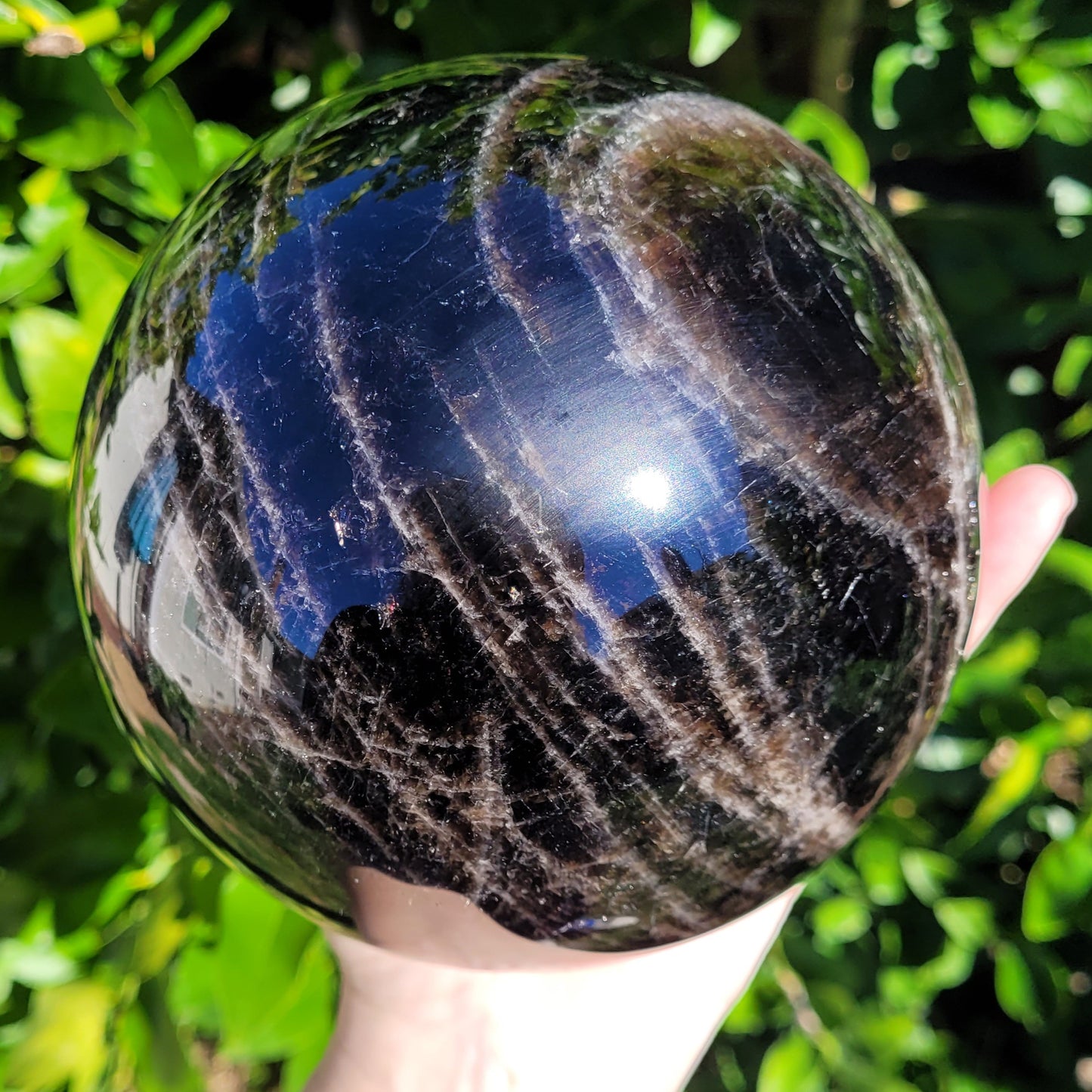 Large Black Rose Quartz Sphere, 7.7lb, 3501g, 136mm, 5.4"