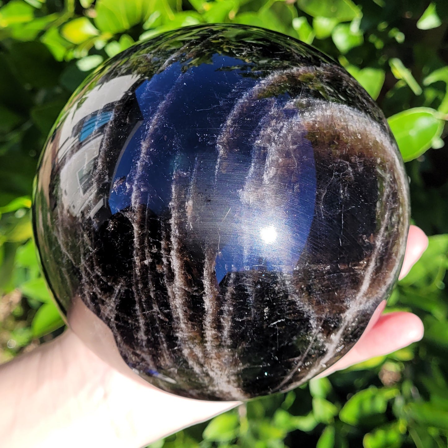 Large Black Rose Quartz Sphere, 7.7lb, 3501g, 136mm, 5.4"