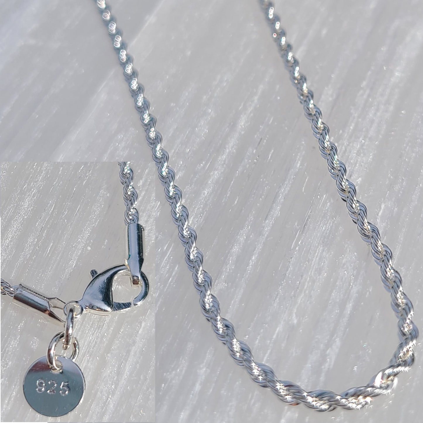 Sterling Silver Plated .925 Rope Chain with Lobster Claw, in 2mm or 4mm and 16" 18" 20" 22" 24"