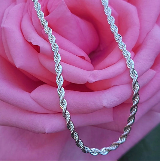 Sterling Silver Plated .925 Rope Chain with Lobster Claw, in 2mm or 4mm and 16" 18" 20" 22" 24"