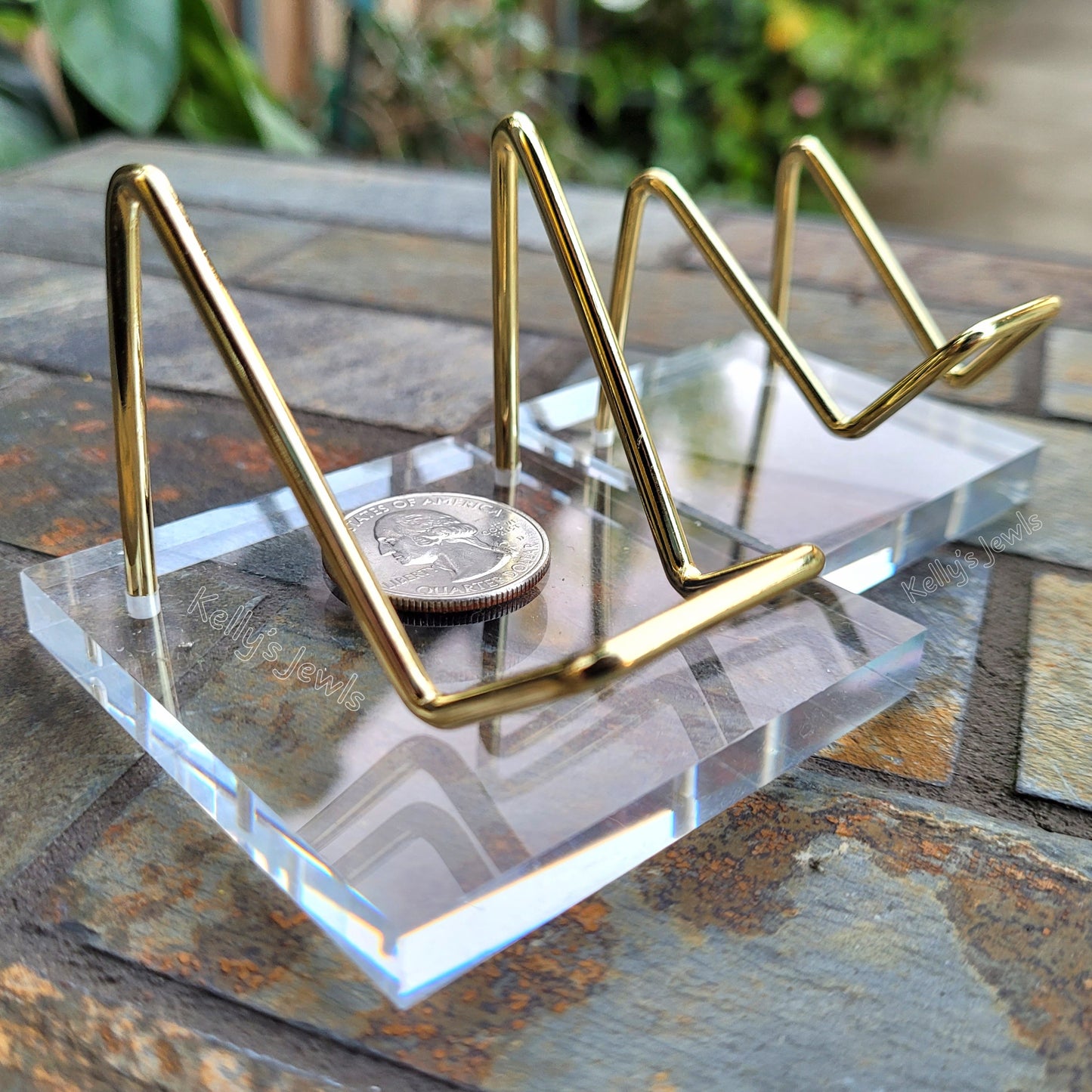 Gold Museum Style Acrylic and Metal Display Stands for Hearts, Geodes, Products in Small and Large