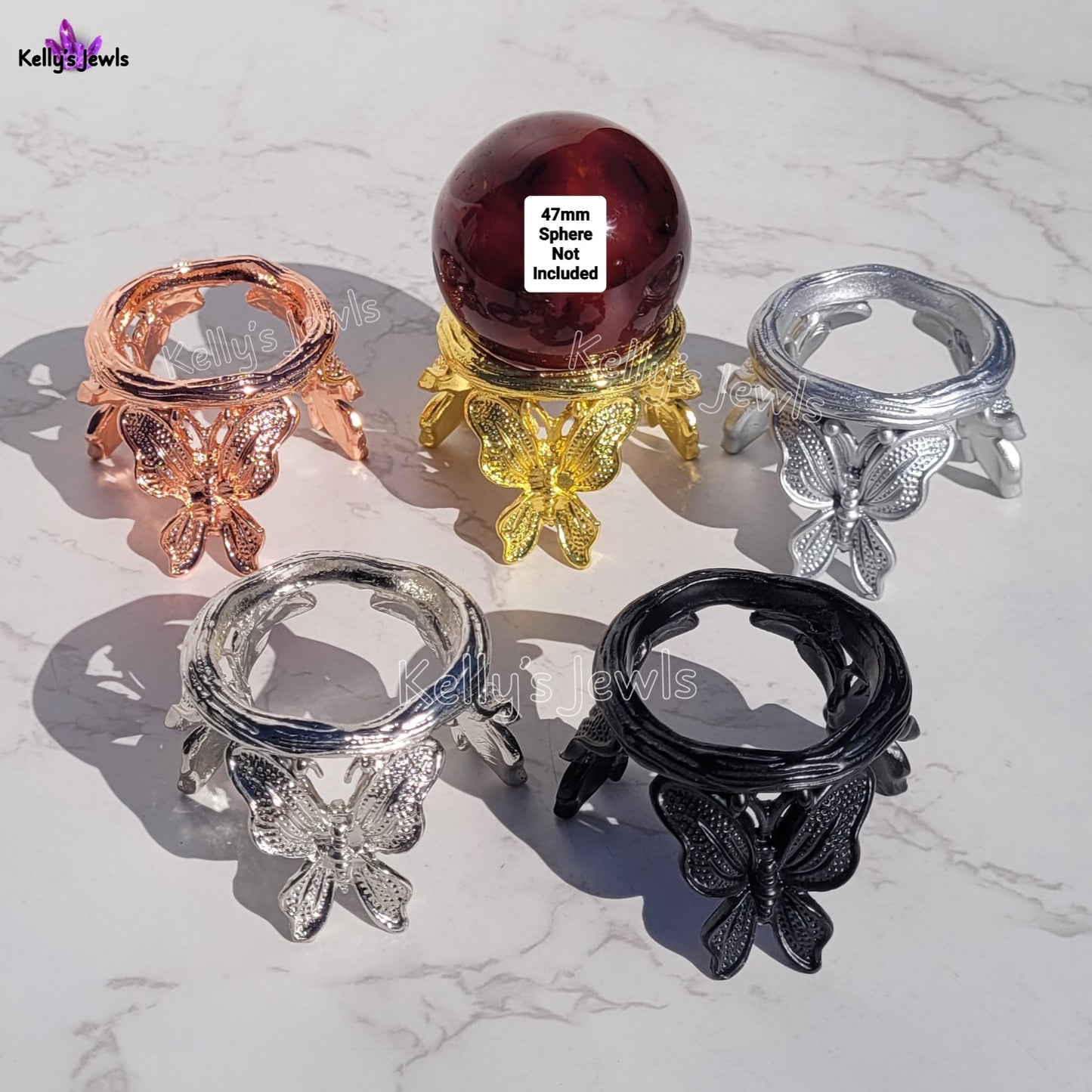 Butterfly Sphere Display Stand in 5 Colors, for Crystal Balls 1.9" to 5" (47mm to 125mm)