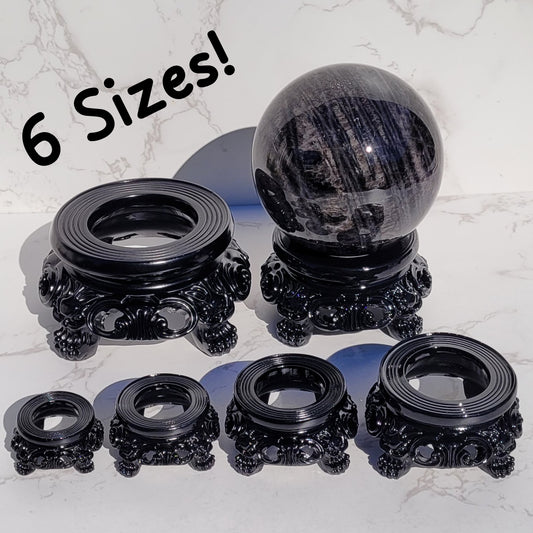 Black decorative fancy painted resin sphere stands for crystal balls or eggs 1.9" to 9"+