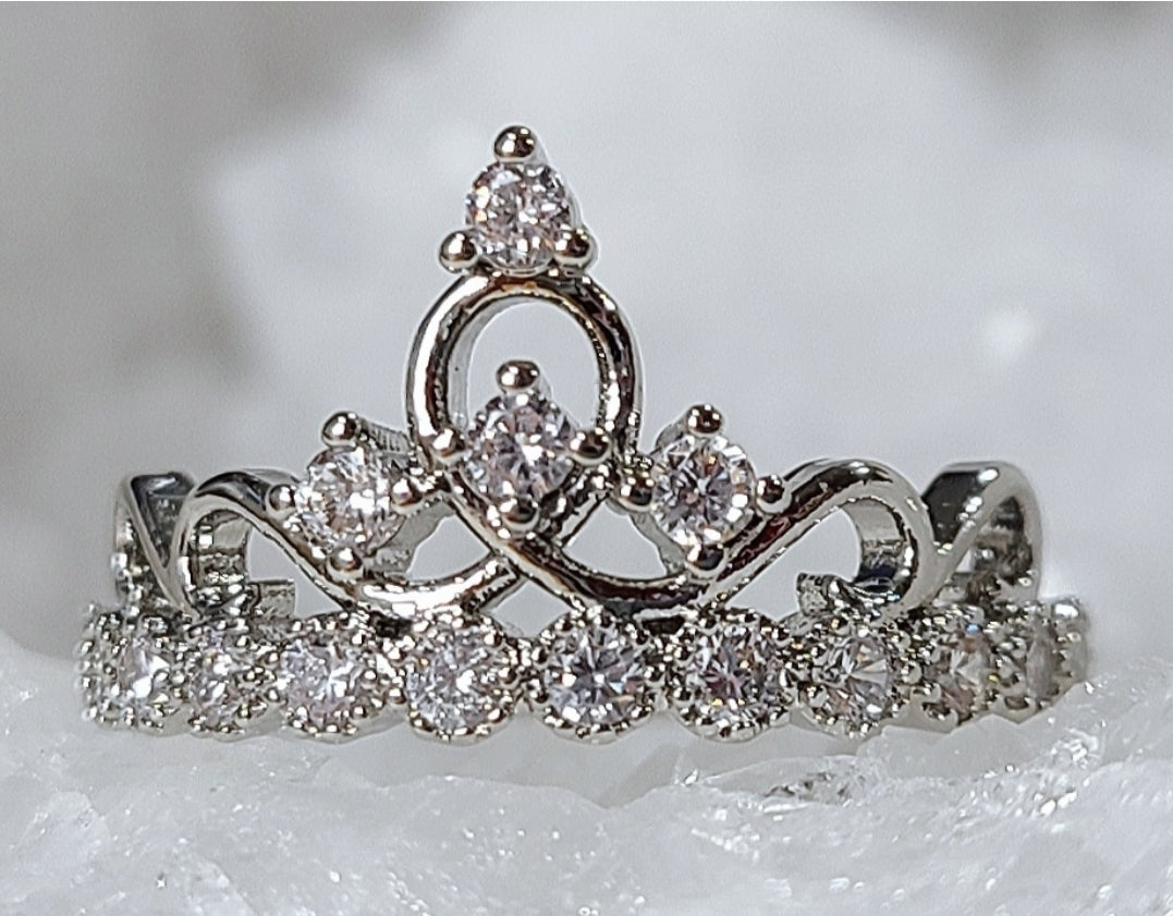 White Sapphire Crown Silver Ladies Ring- Sizes 5.25, 6, 7, 8