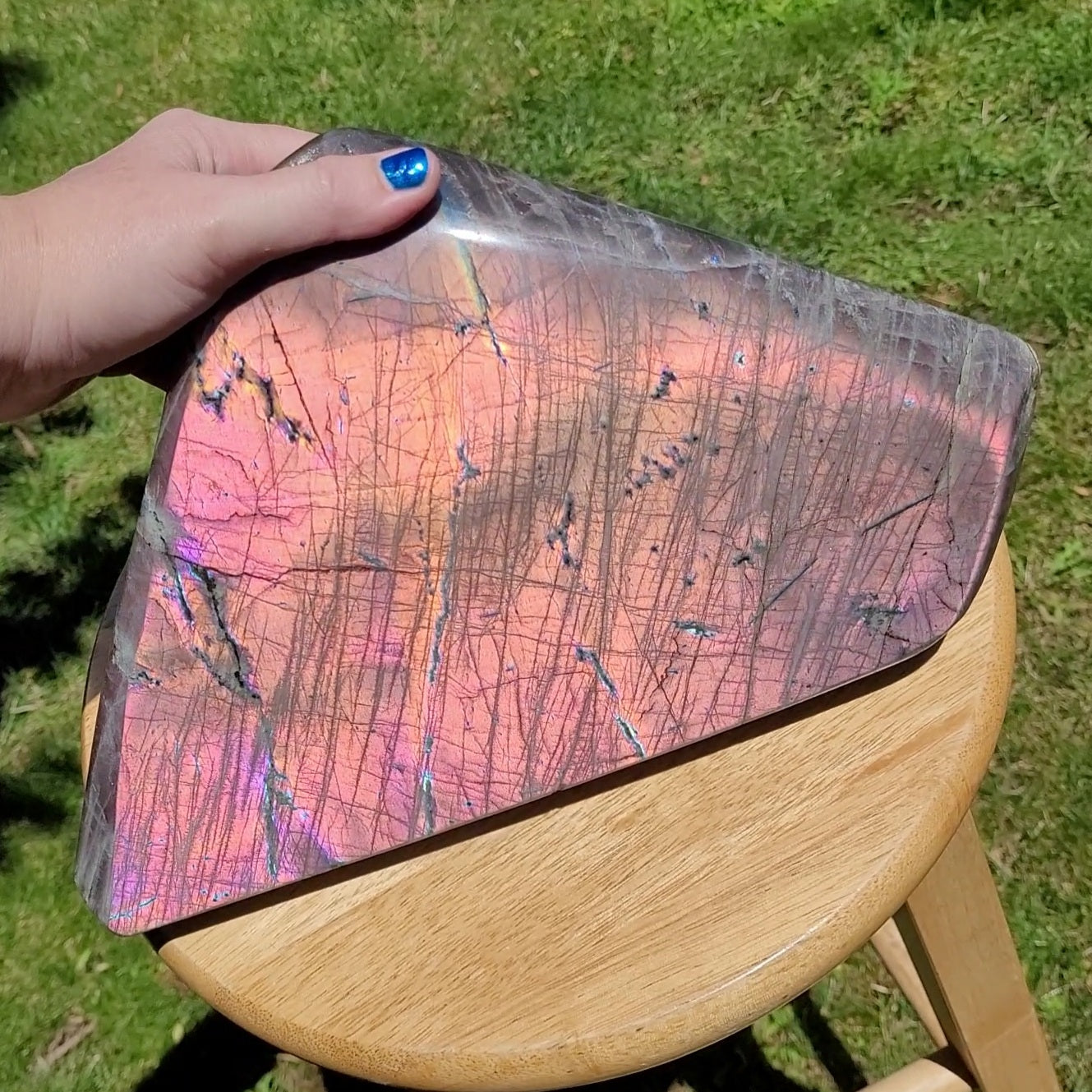 Huge Labradorite Freeform, 13.8LB With Purple and Pink Sunset Flash