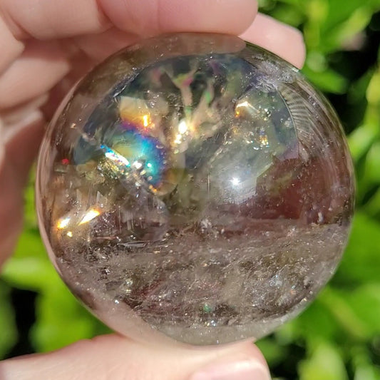 Smokey Quartz Crystal Sphere with Rainbows, 194g, 52mm, 2" (#15)