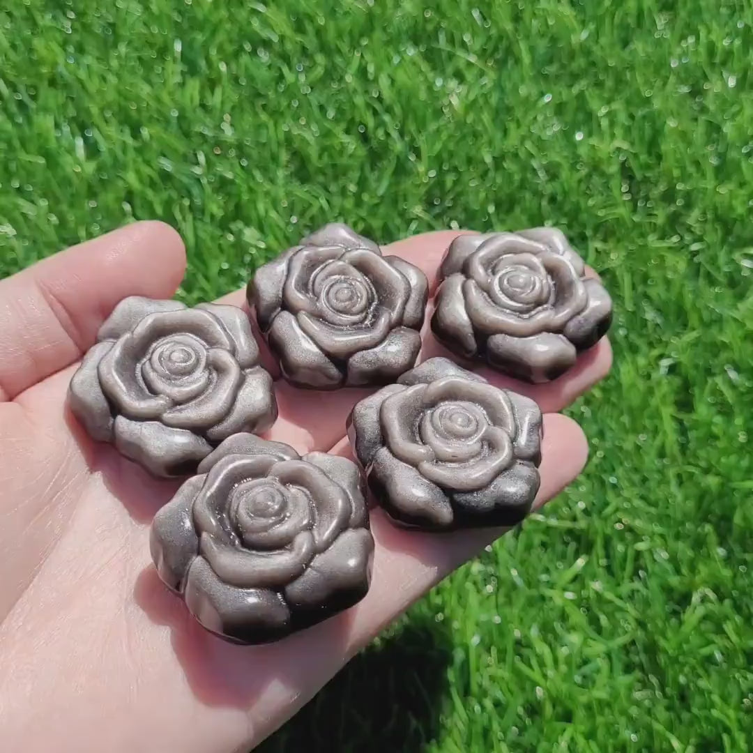 Silver Sheen Obsidian Rose Flower Crystal