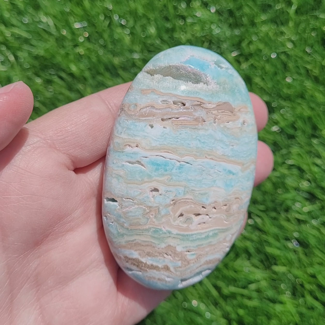 Blue Aragonite Palm Stone Crystal