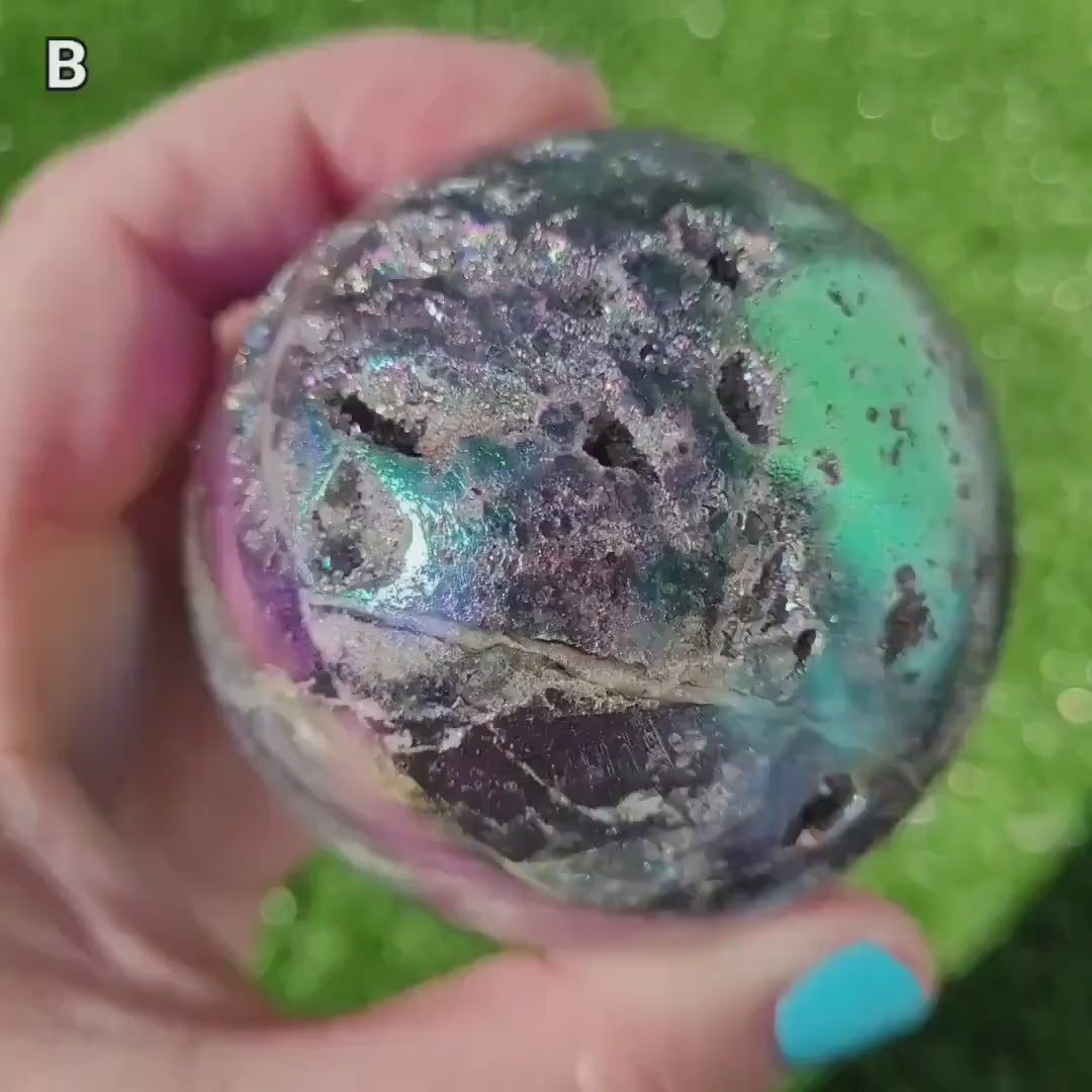 Titanium Aura Purple Druzy Sphalerite Sphere