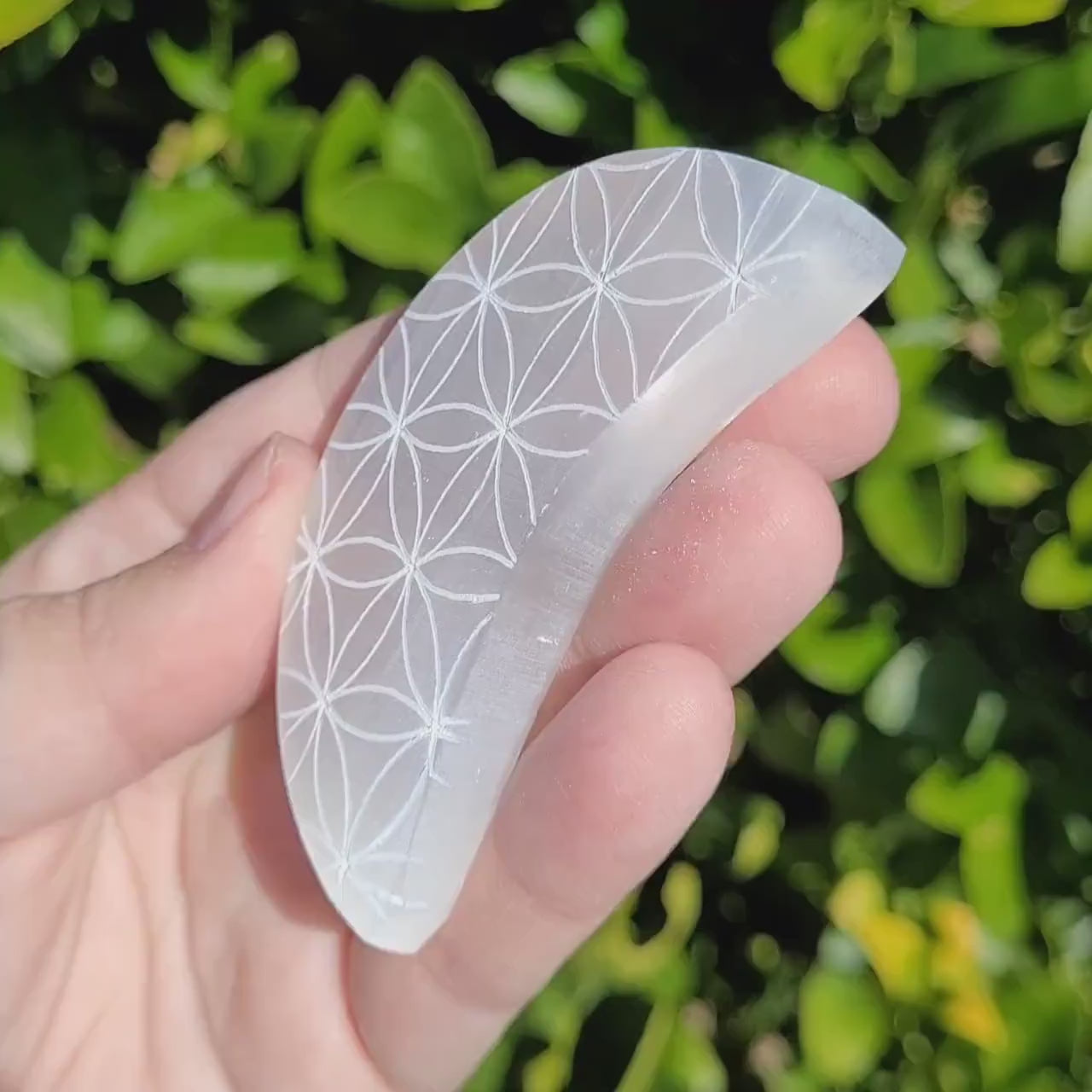 Satin Spar Selenite Moon Etched