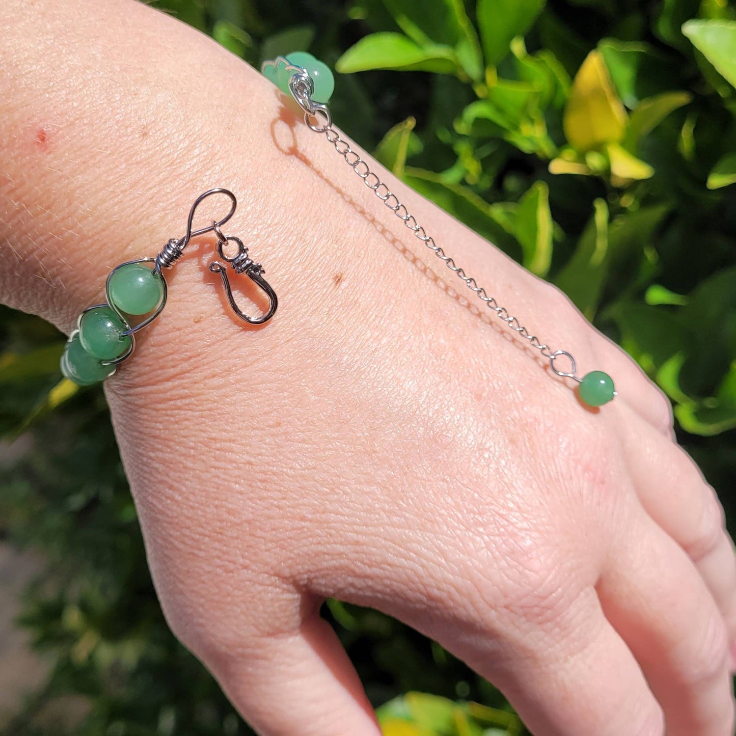 Green Aventurine Round Crystal Beaded Adjustable Length Bracelet