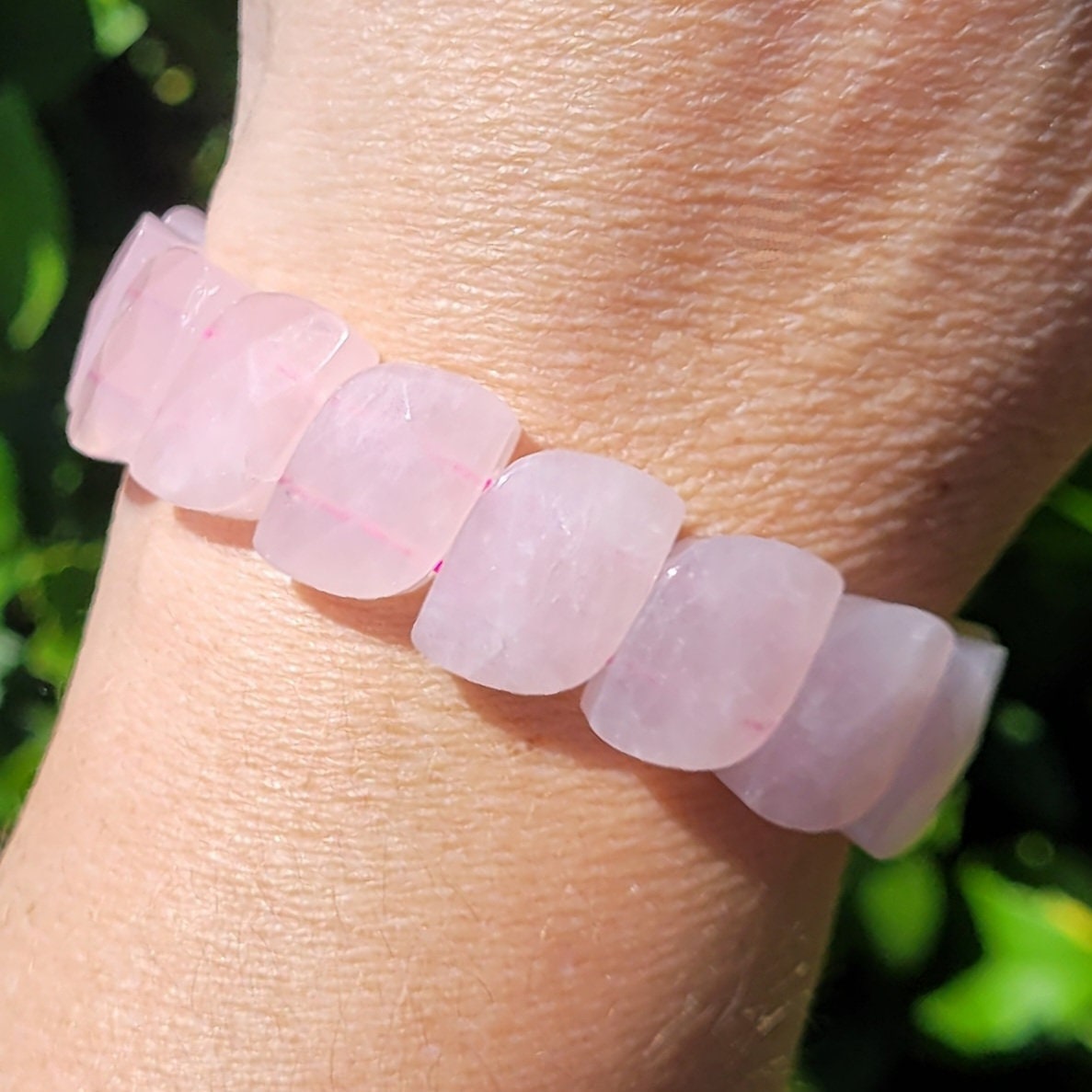 Rose Quartz Leaf Shaped Crystal Beaded Stretch Bracelet