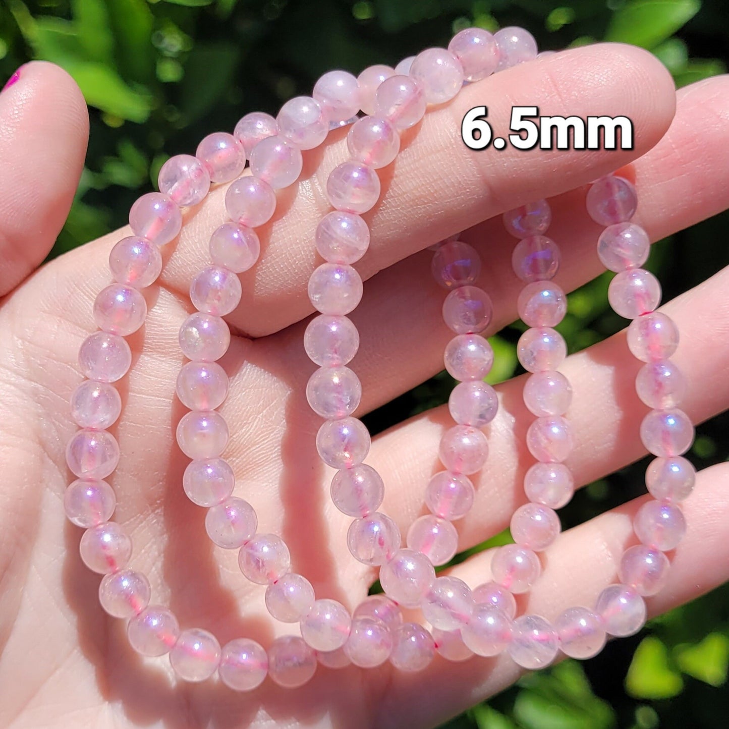 Angel Aura Rose Quartz Round Crystal Beaded Stretch Bracelet, 6.5mm or 8mm