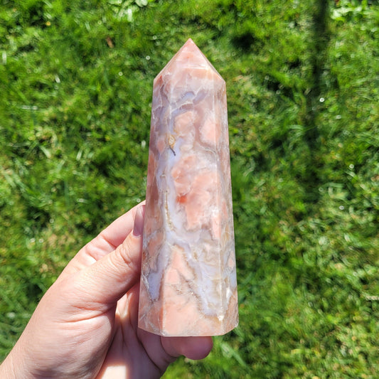 Pink Baby Agate Crystal Tower, 5.3" 318g